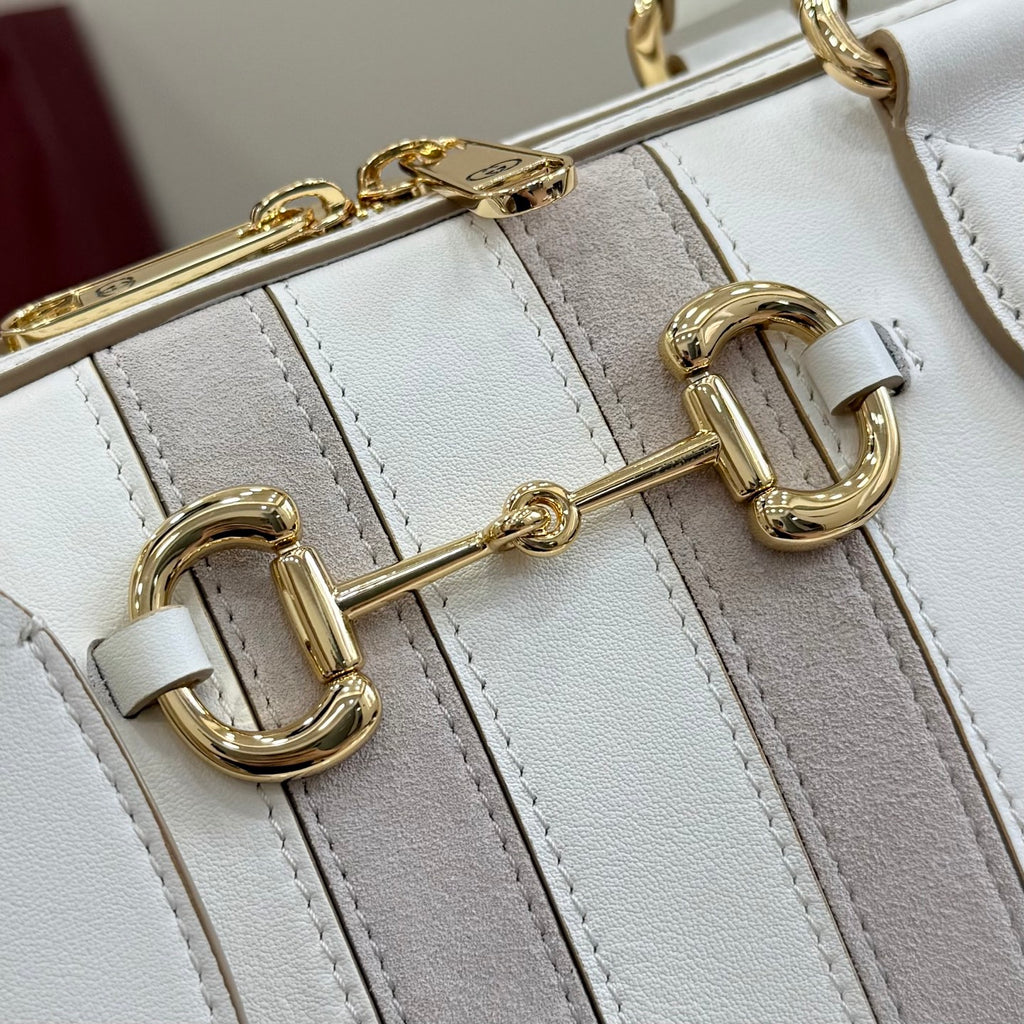 Gucci White Leather Horsebit Striped Quilted Handbag