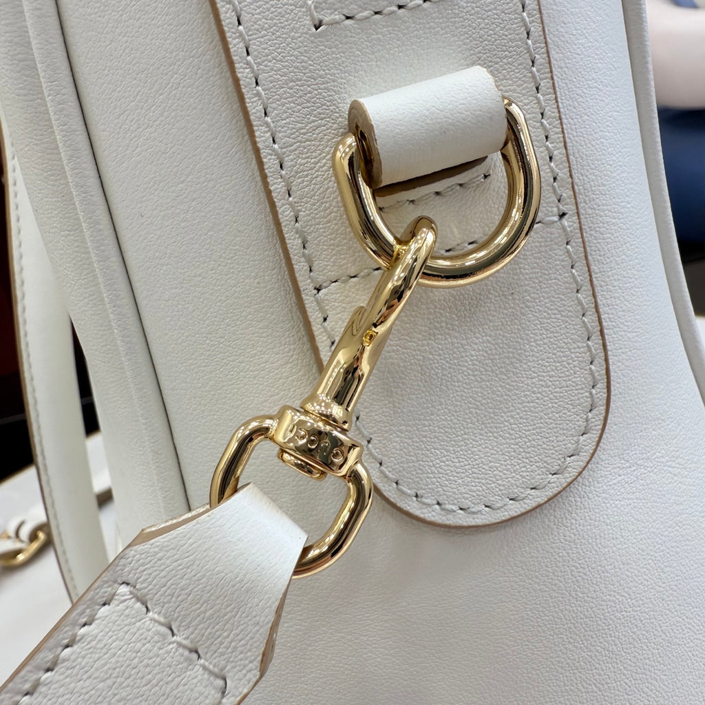 Gucci White Leather Horsebit Striped Quilted Handbag