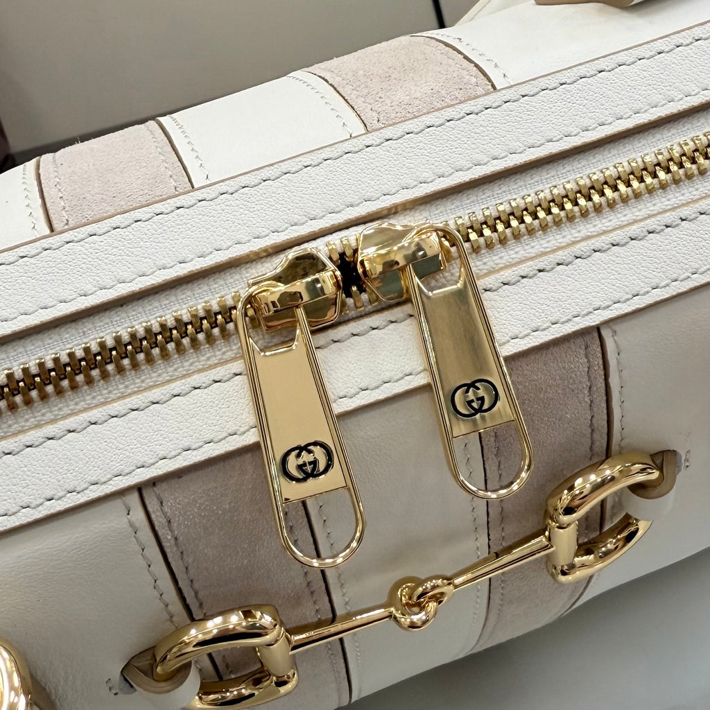 Gucci White Leather Horsebit Striped Quilted Handbag