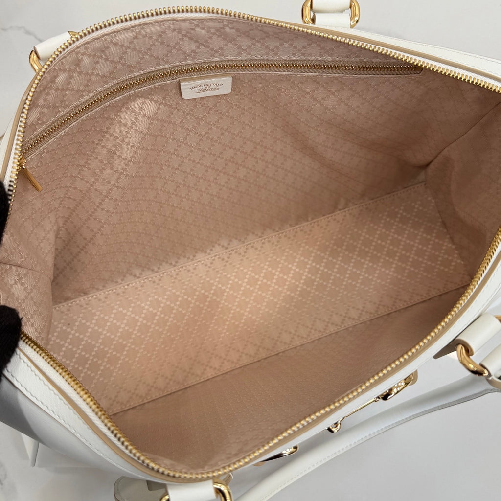 Gucci White Leather Horsebit Striped Quilted Handbag