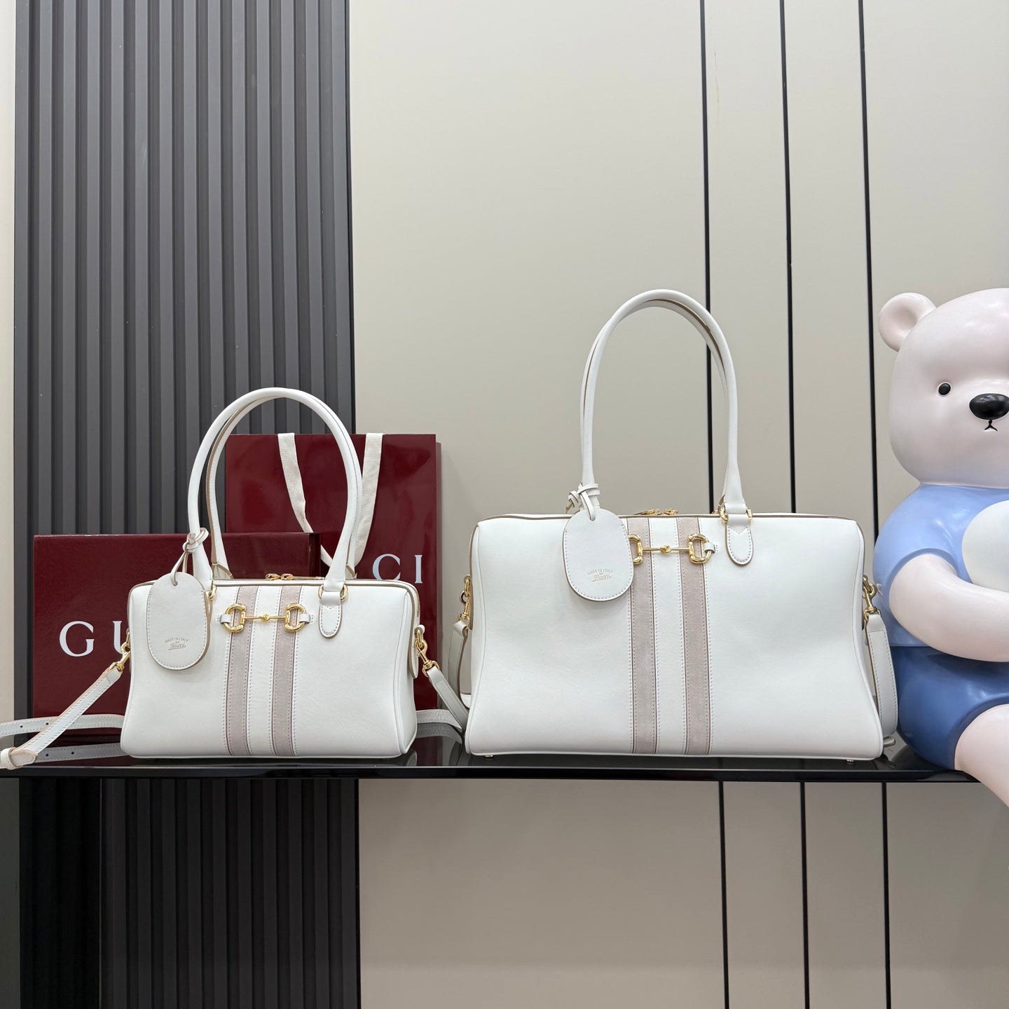Gucci White Leather Horsebit Striped Quilted Handbag