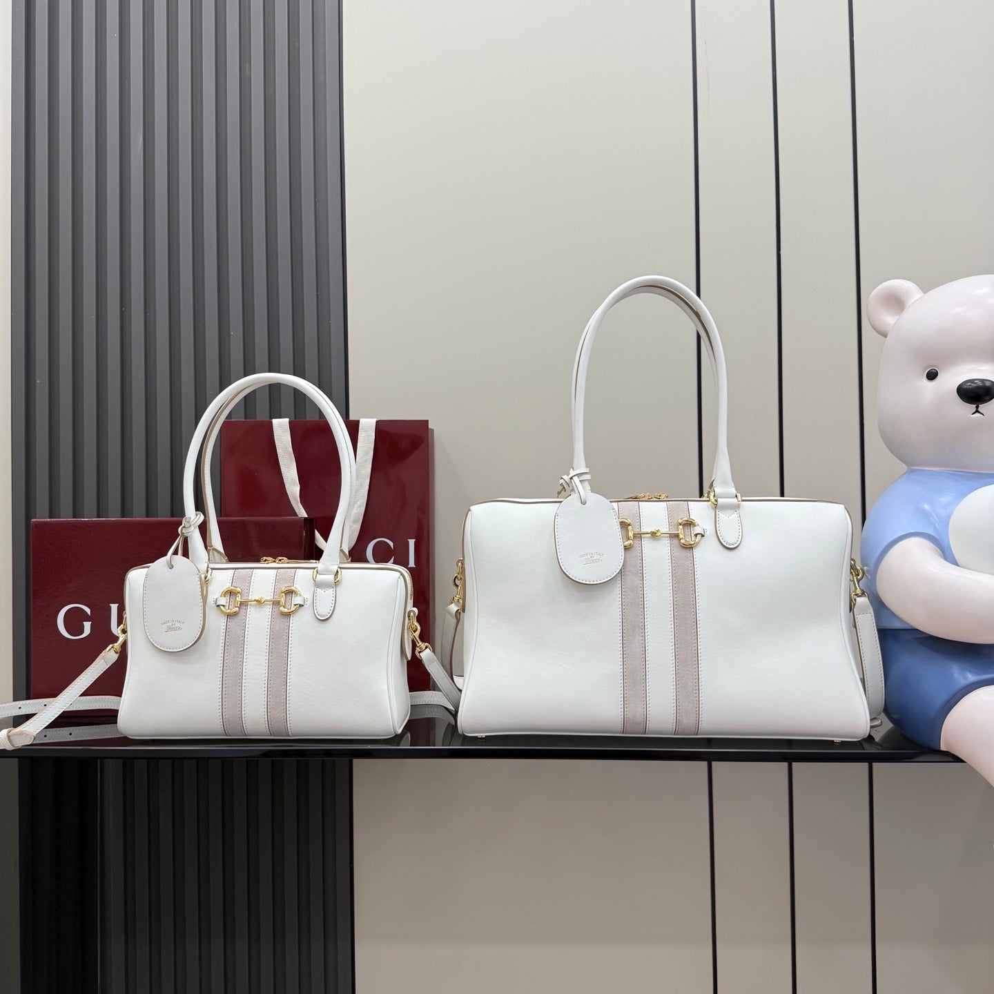 Gucci White Leather Horsebit Striped Quilted Handbag