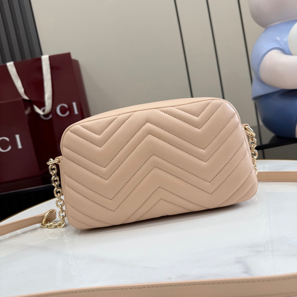 Gucci GG Marmont Beige Lambskin Leather Double G Quilted Backpack