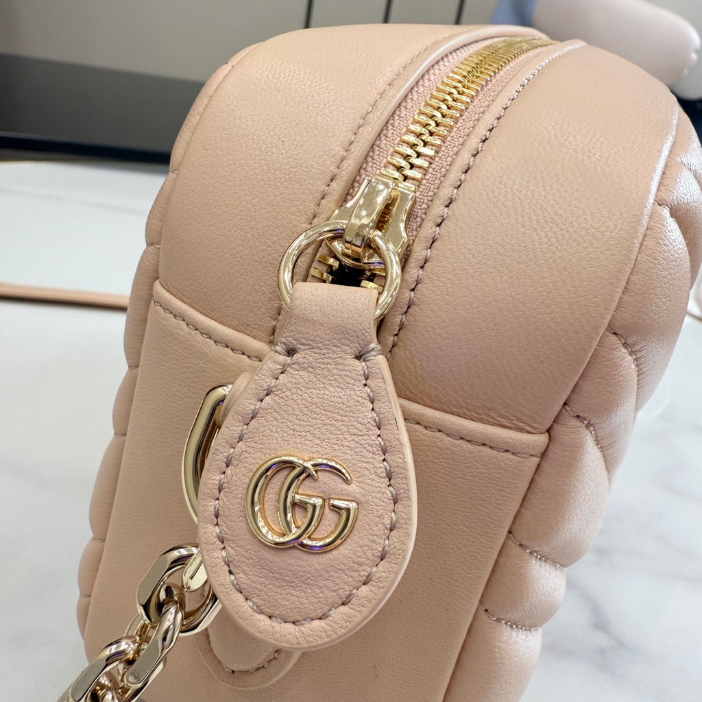 Gucci GG Marmont Beige Lambskin Leather Double G Quilted Backpack