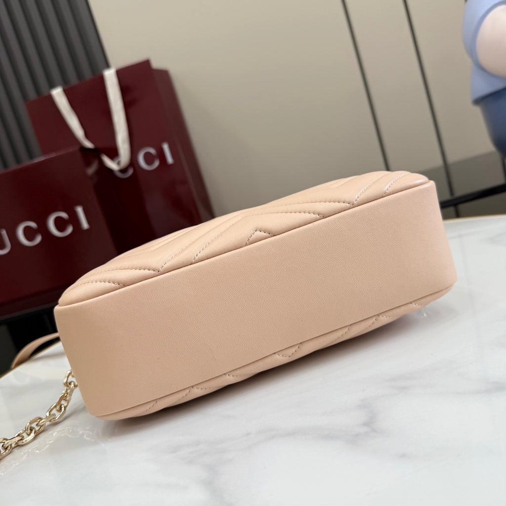 Gucci GG Marmont Beige Lambskin Leather Double G Quilted Backpack