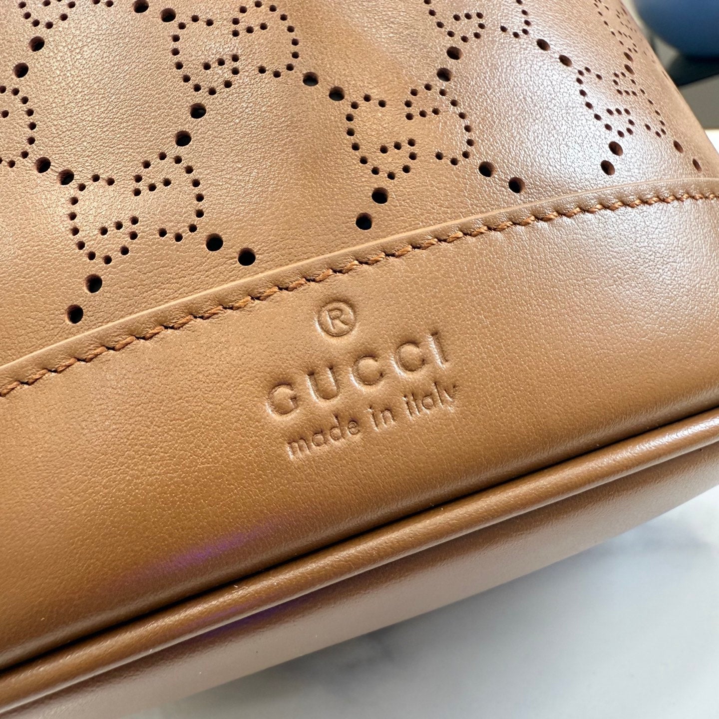 Gucci White Leather Drawstring Tote Bag