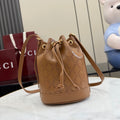 Gucci White Leather Drawstring Tote Bag