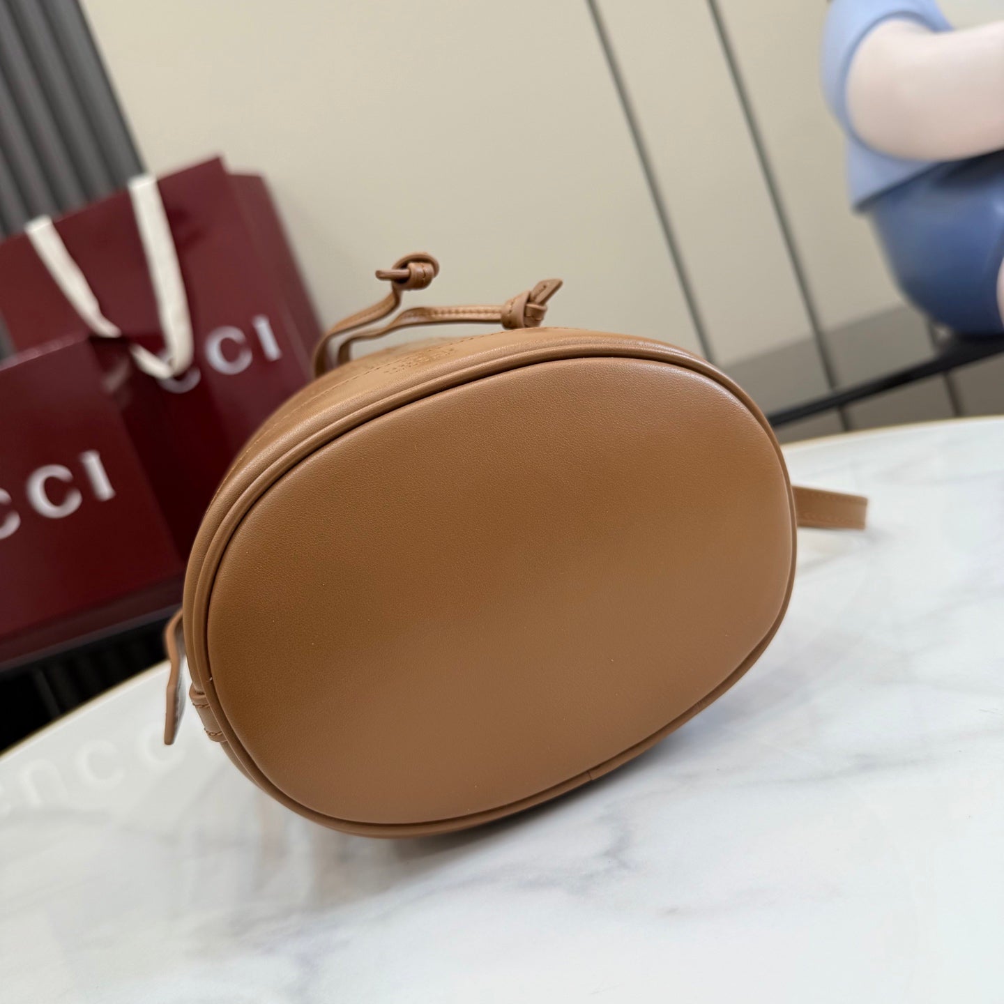 Gucci White Leather Drawstring Tote Bag
