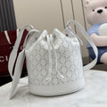 Gucci White Leather Drawstring Bag