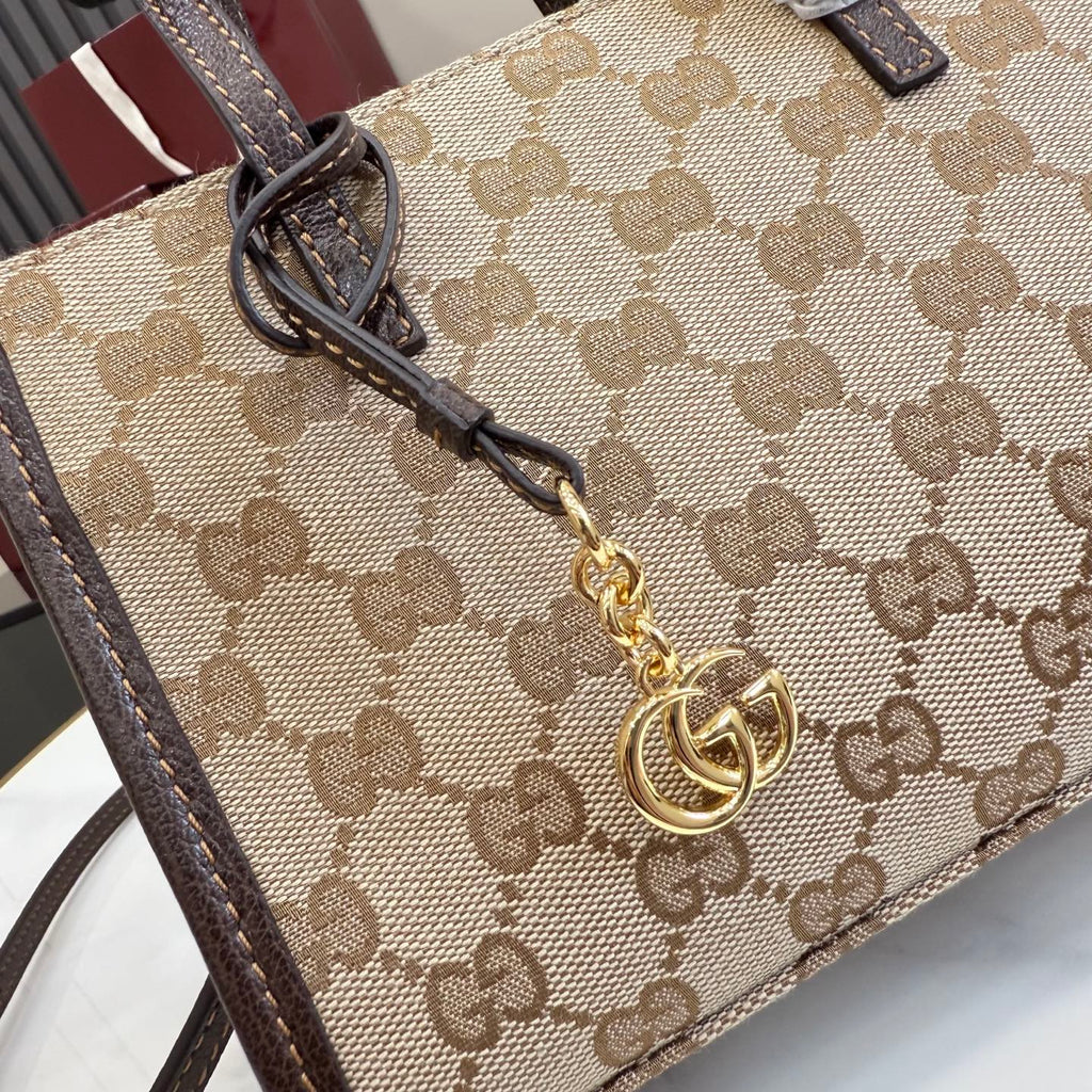 Gucci Brown Leather Lock-Detail Lock Quilted Tote Bag