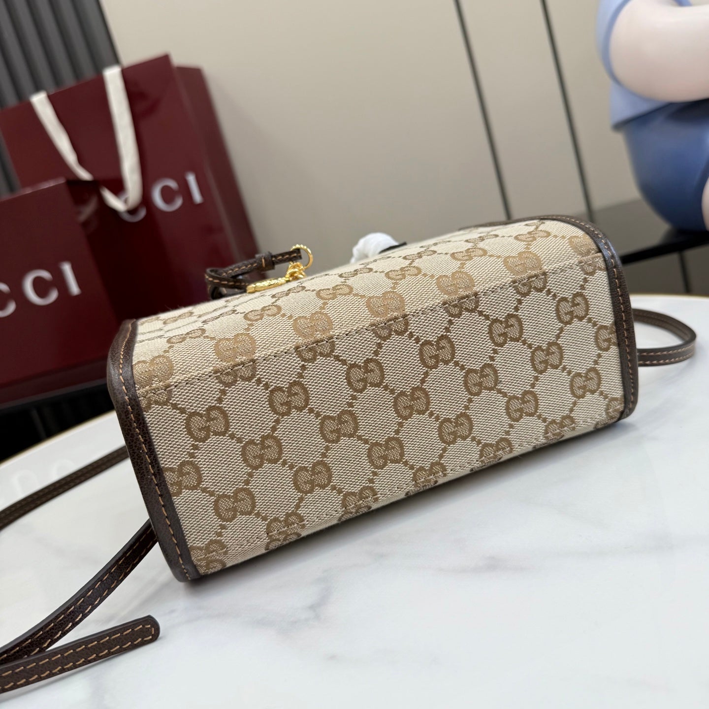 Gucci Brown Leather Lock-Detail Lock Quilted Tote Bag