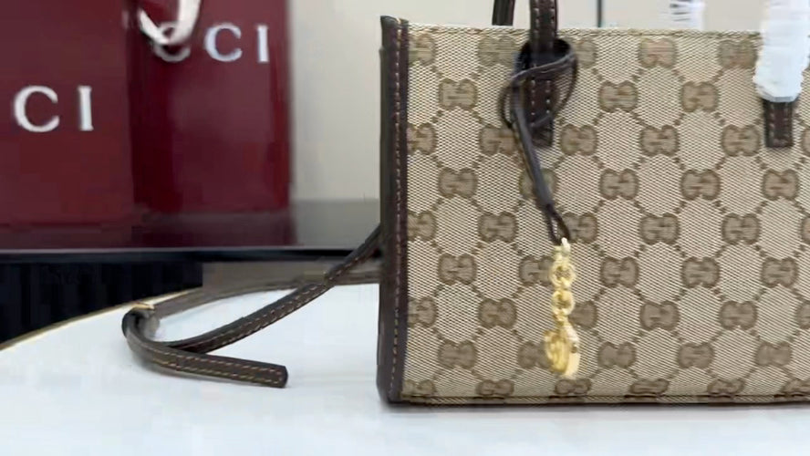 Gucci Brown Leather Lock-Detail Lock Tote Bag