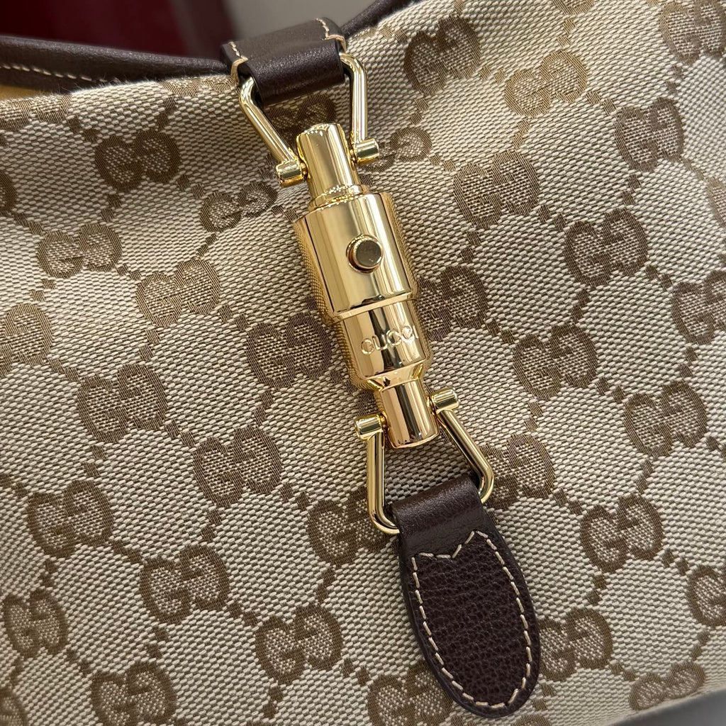 Gucci Brown Leather Lock-Detail Lock Tote Bag