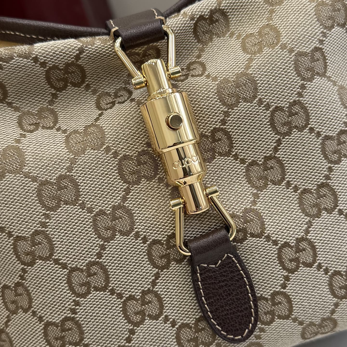 Gucci Brown Leather Lock-Detail Lock Tote Bag