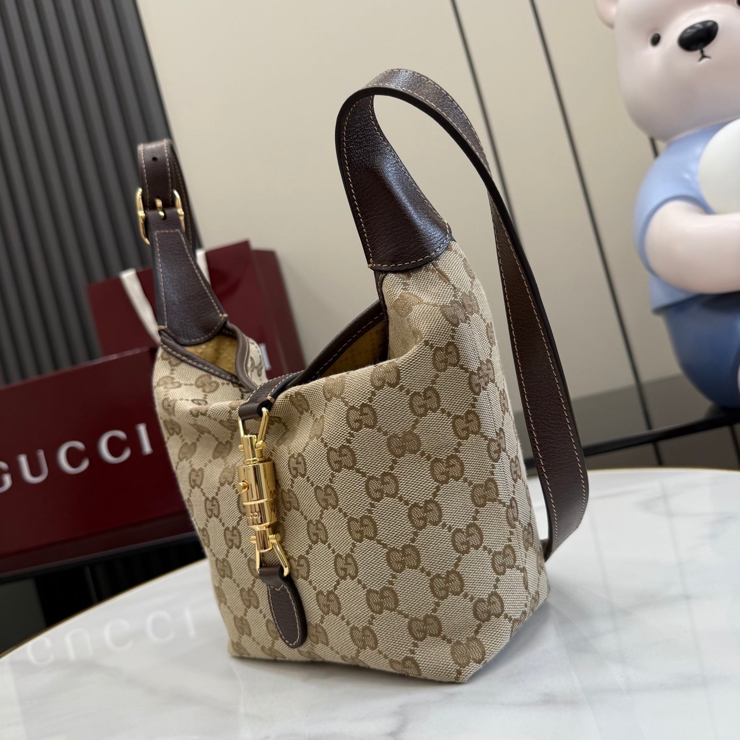 Gucci Brown Leather Lock-Detail Lock Tote Bag