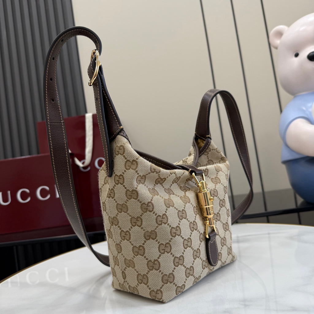 Gucci Brown Leather Lock-Detail Lock Tote Bag