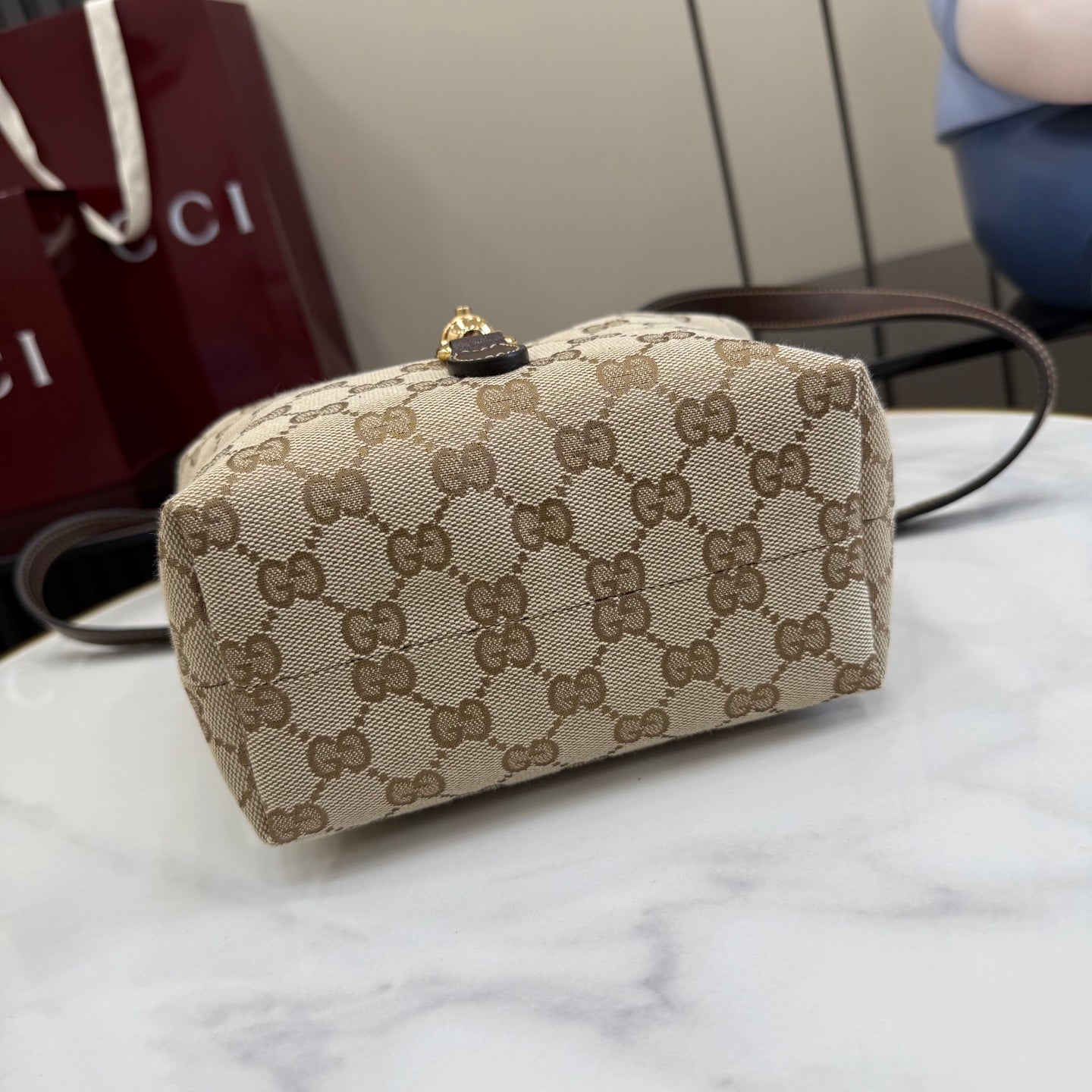 Gucci Brown Leather Lock-Detail Lock Tote Bag
