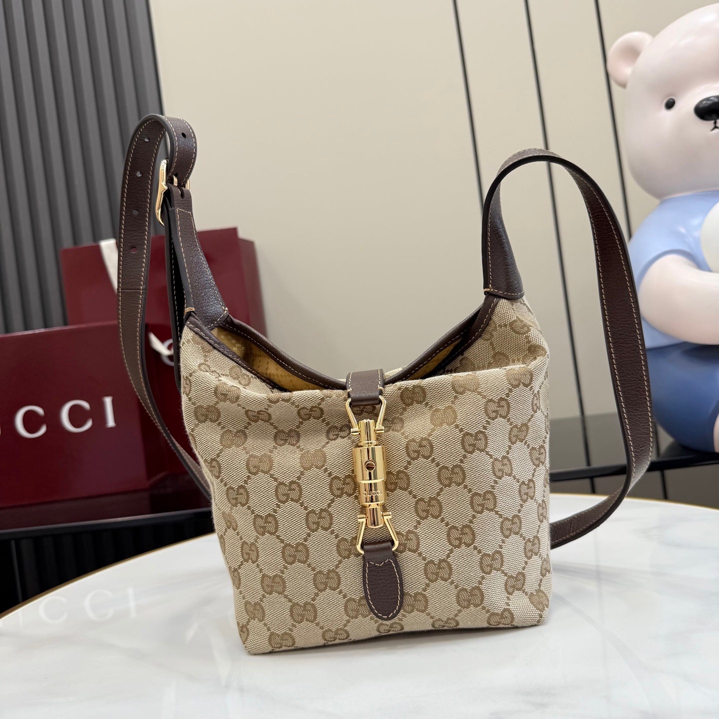 Gucci Black Leather Lock-Detail Lock Handbag