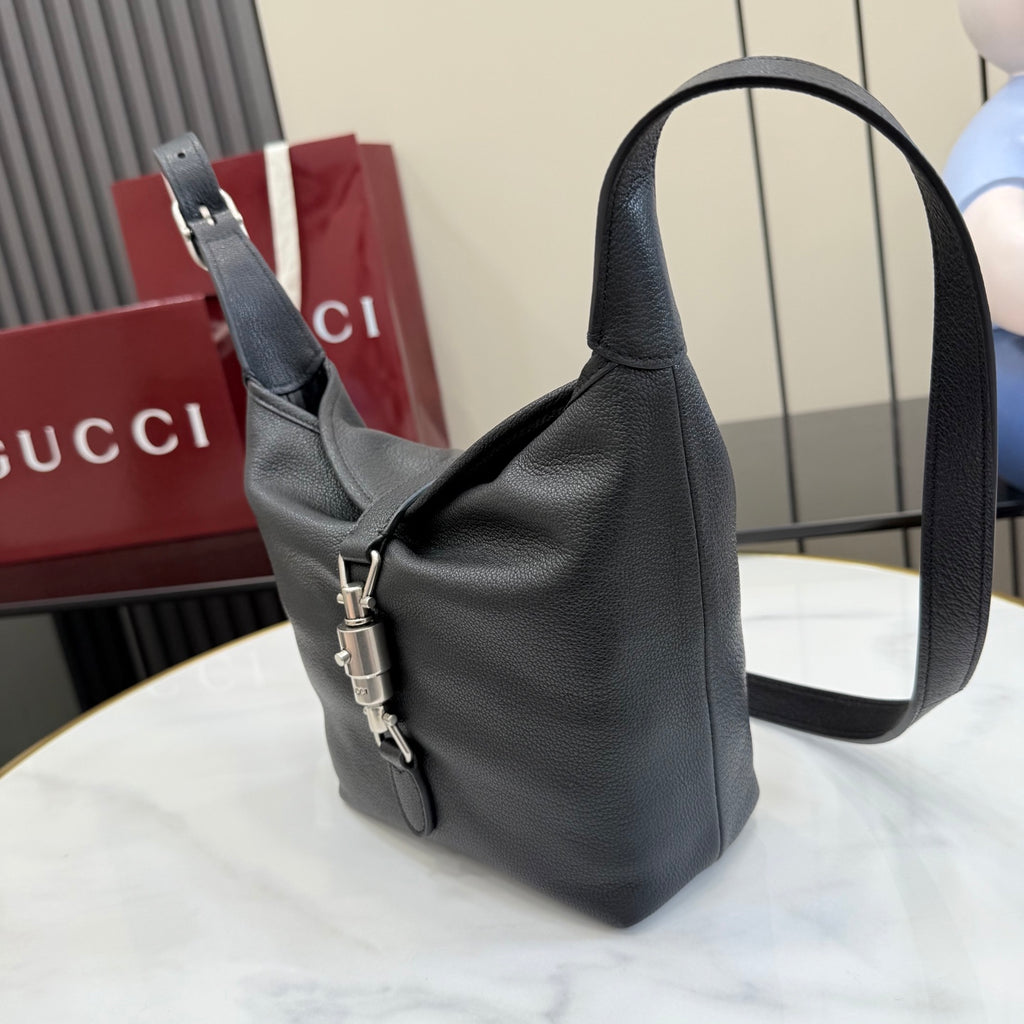 Gucci Black Leather Lock-Detail Lock Handbag