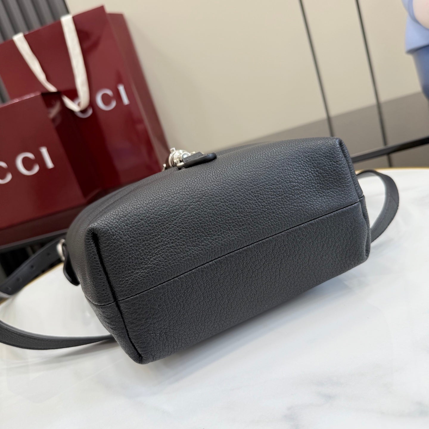 Gucci Black Leather Lock-Detail Lock Handbag