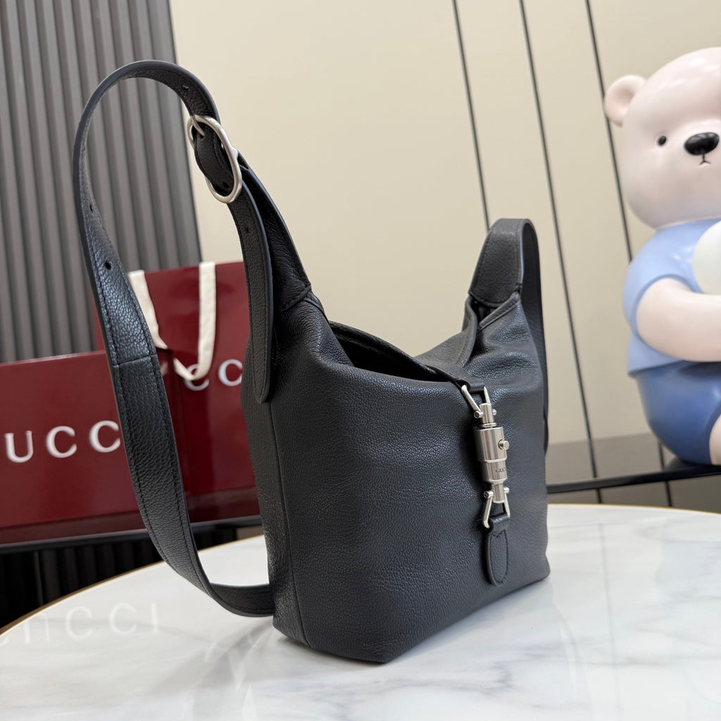 Gucci Black Leather Lock-Detail Lock Handbag