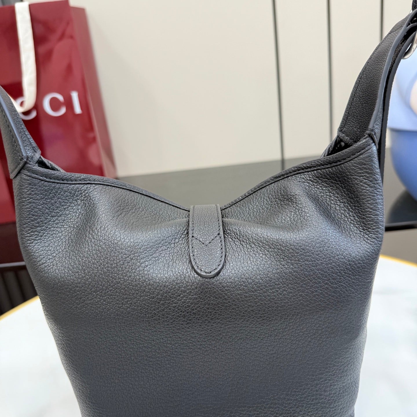 Gucci Black Leather Lock-Detail Lock Handbag