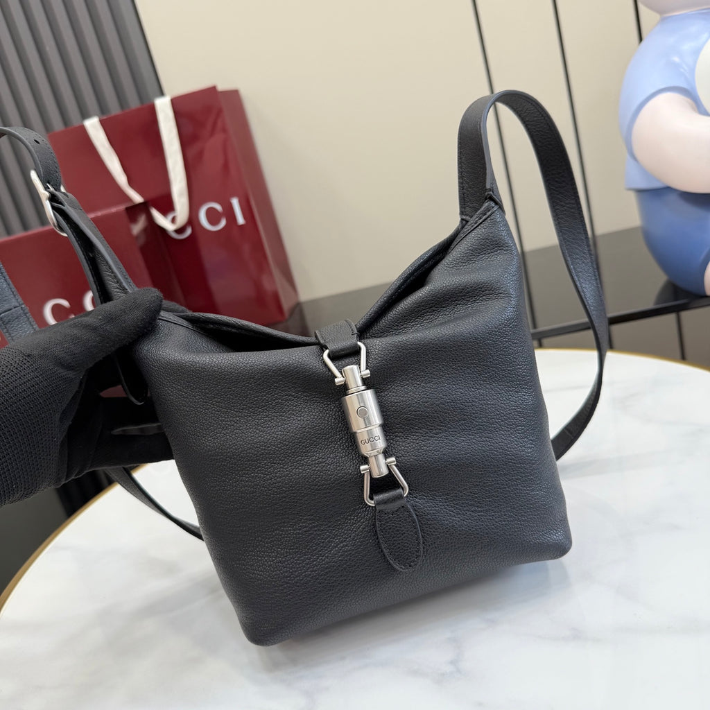 Gucci Black Leather Lock-Detail Lock Handbag