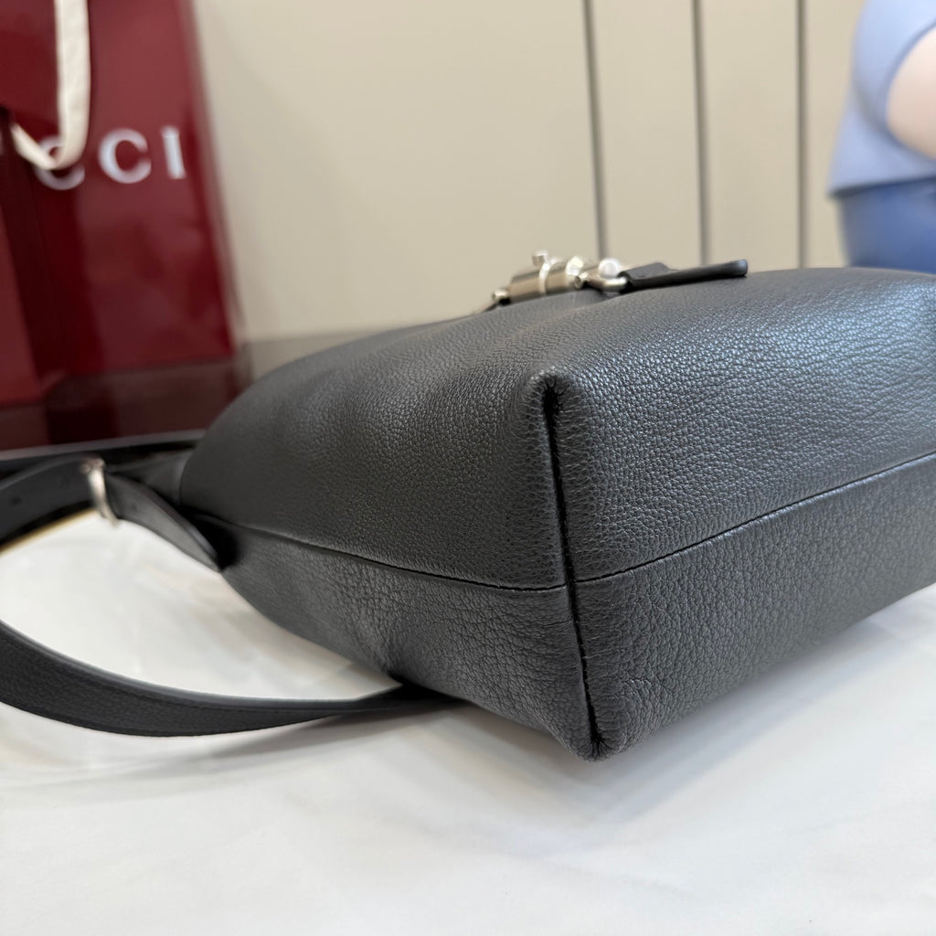 Gucci Black Leather Lock-Detail Lock Handbag