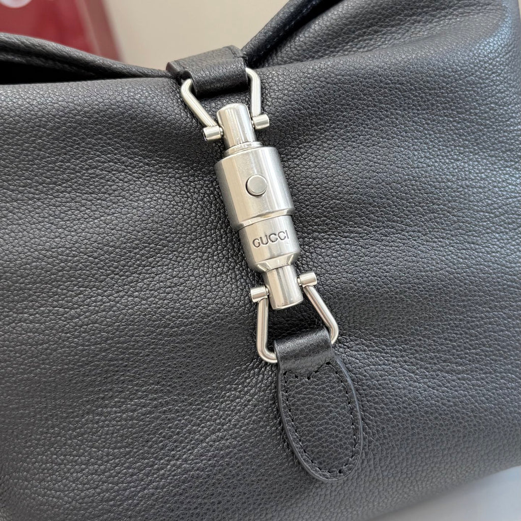 Gucci Black Leather Lock-Detail Lock Handbag