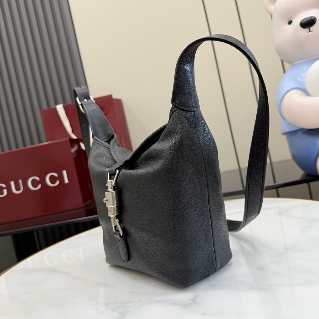 Gucci Black Leather Lock-Detail Lock Handbag