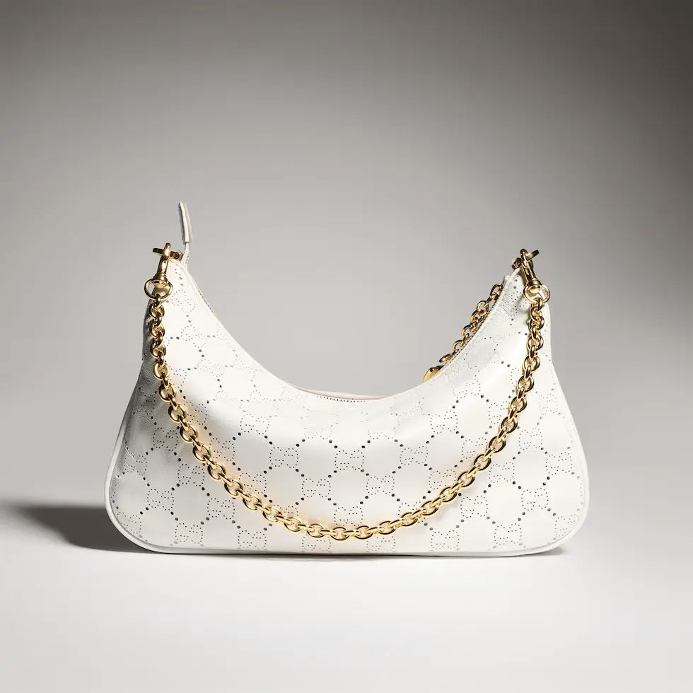 Miu Miu White Leather Letter-Motif Chain-Detail Chain-Strap Tote Bag