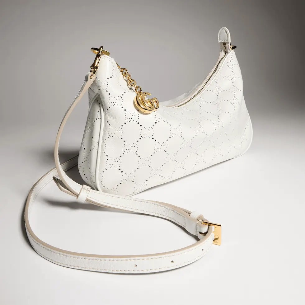 Miu Miu White Leather Letter-Motif Chain-Detail Chain-Strap Tote Bag