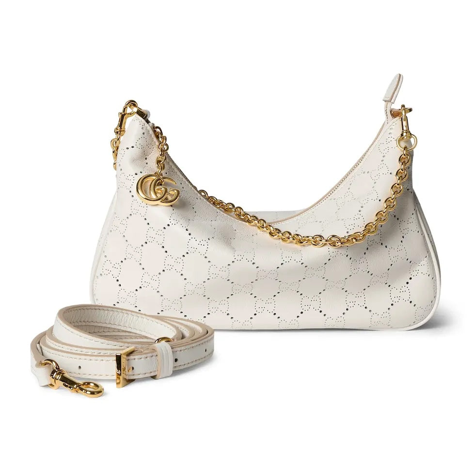 Miu Miu White Leather Letter-Motif Chain-Detail Chain-Strap Tote Bag
