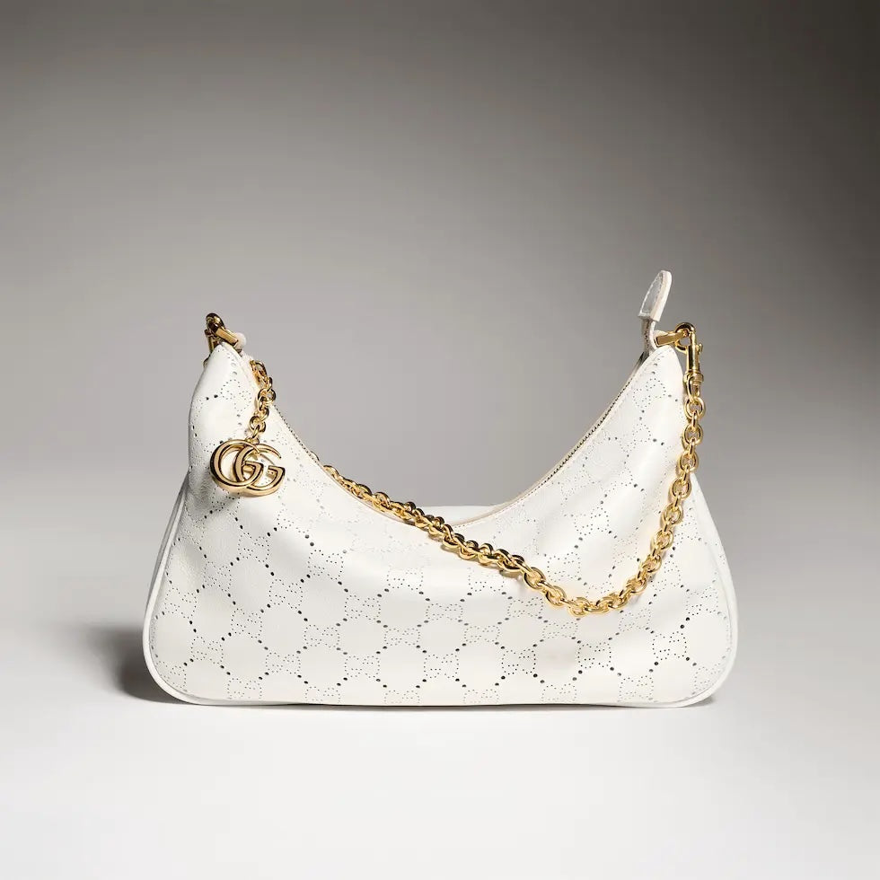 Miu Miu White Leather Letter-Motif Chain-Detail Chain-Strap Tote Bag