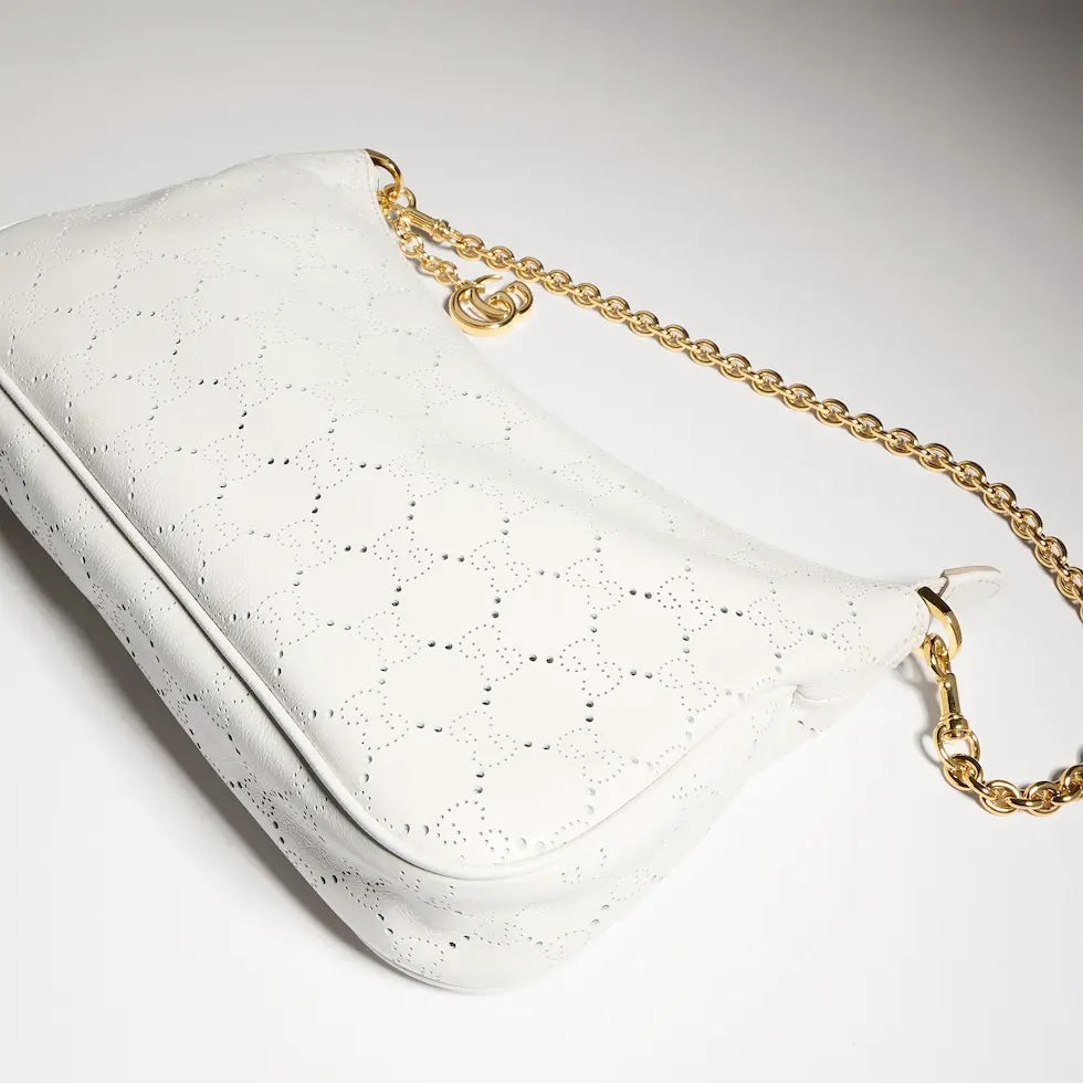 Miu Miu White Leather Letter-Motif Chain-Detail Chain-Strap Tote Bag