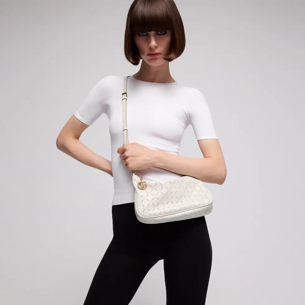 Miu Miu White Leather Letter-Motif Chain-Detail Chain-Strap Tote Bag