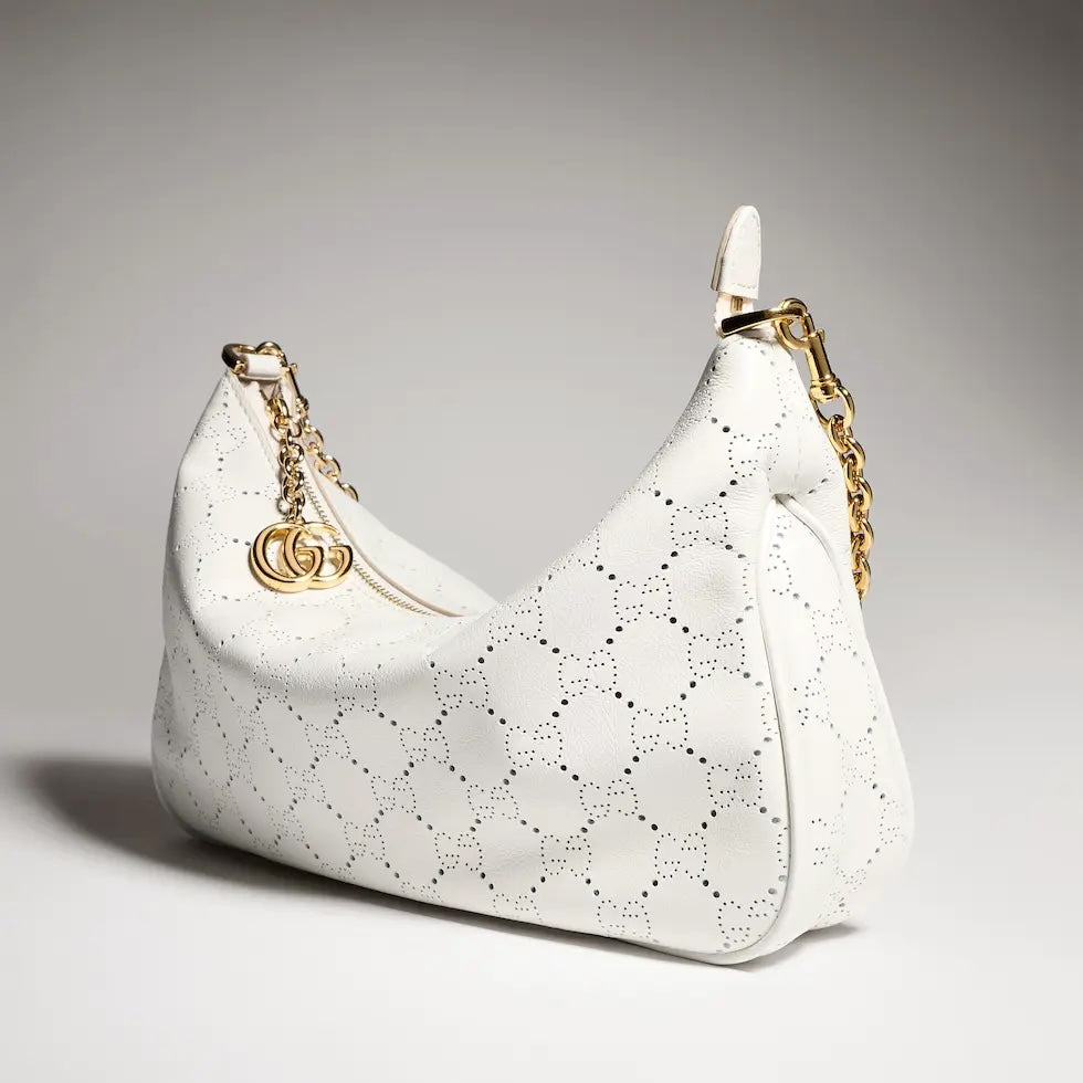 Miu Miu White Leather Letter-Motif Chain-Detail Chain-Strap Tote Bag