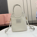 White Leather Letter-Motif Vintage-Finish Tote Bag