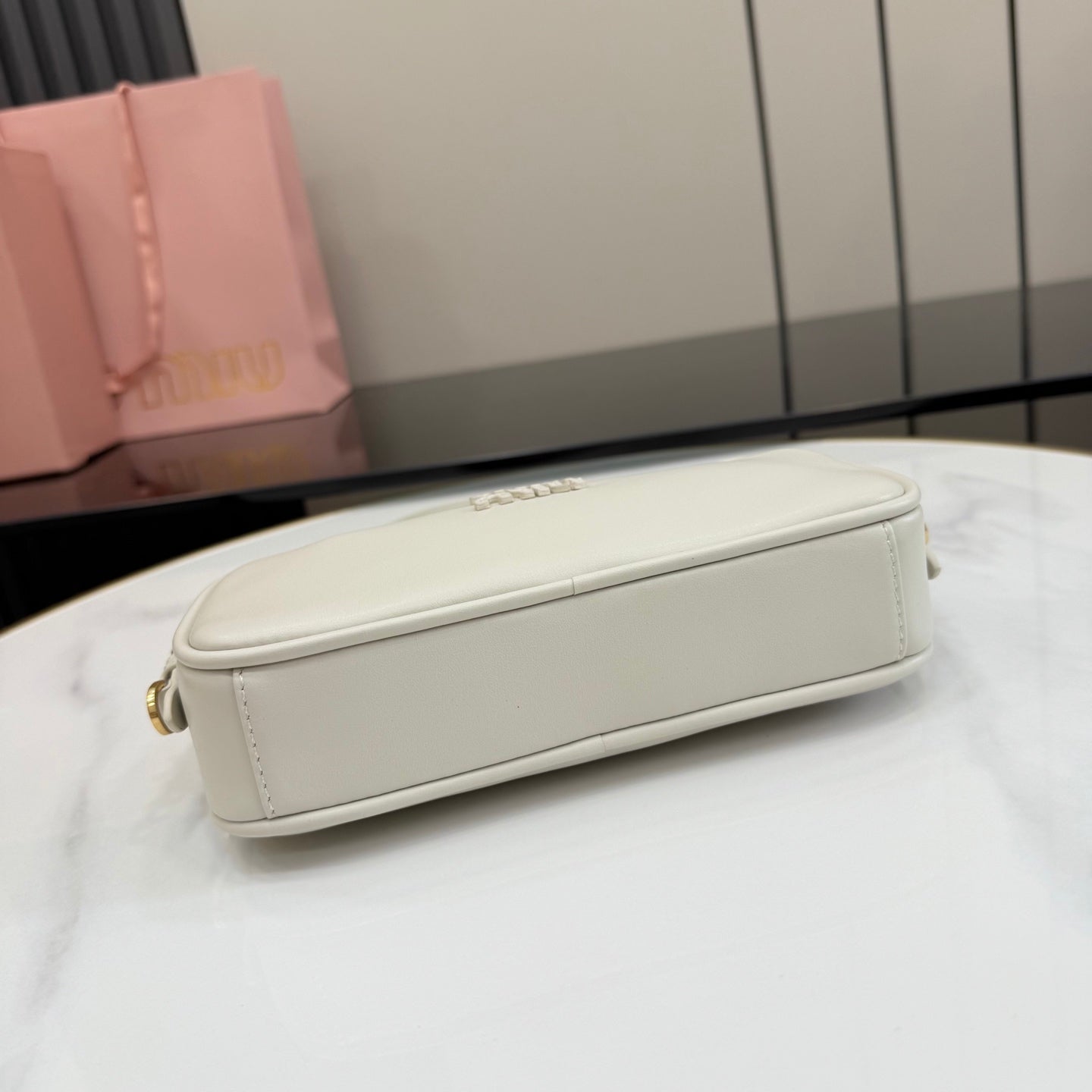 Miu Miu White Leather Colorblock Vintage-Finish Handbag