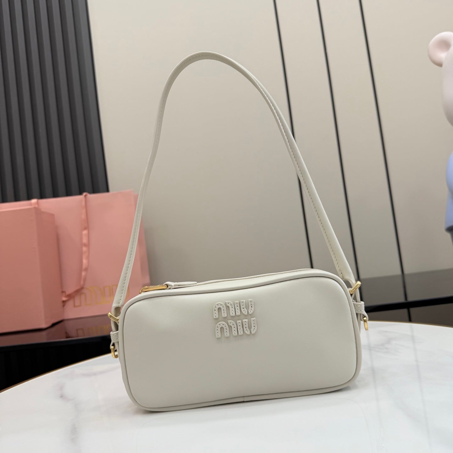 Miu Miu White Leather Colorblock Vintage-Finish Handbag