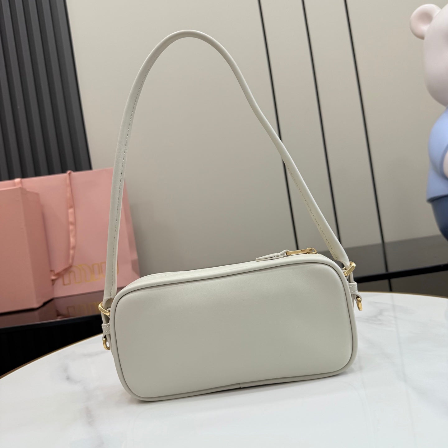 Miu Miu White Leather Colorblock Vintage-Finish Handbag