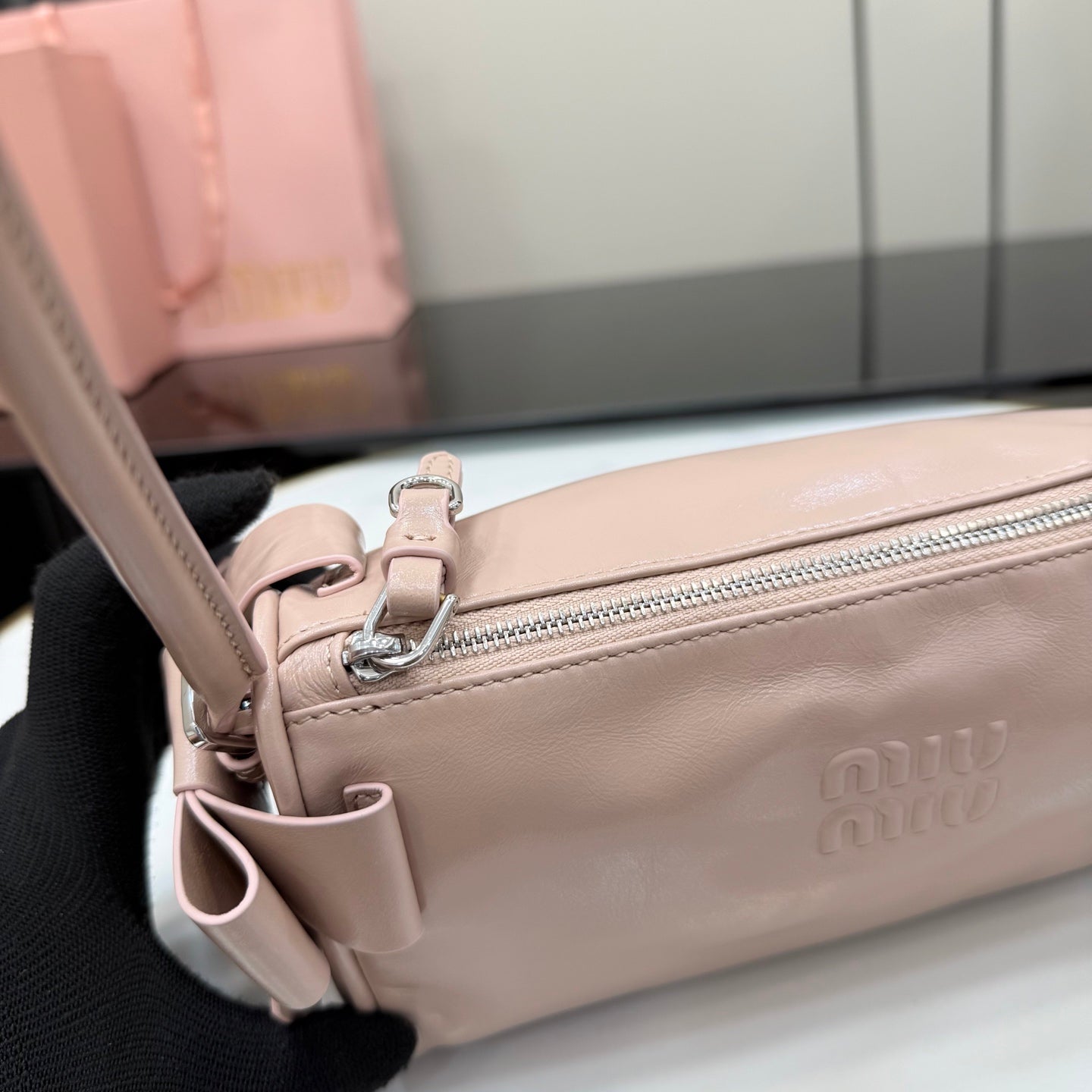 Miu Miu White Leather Butterfly-Motif Bow Butterfly Handbag