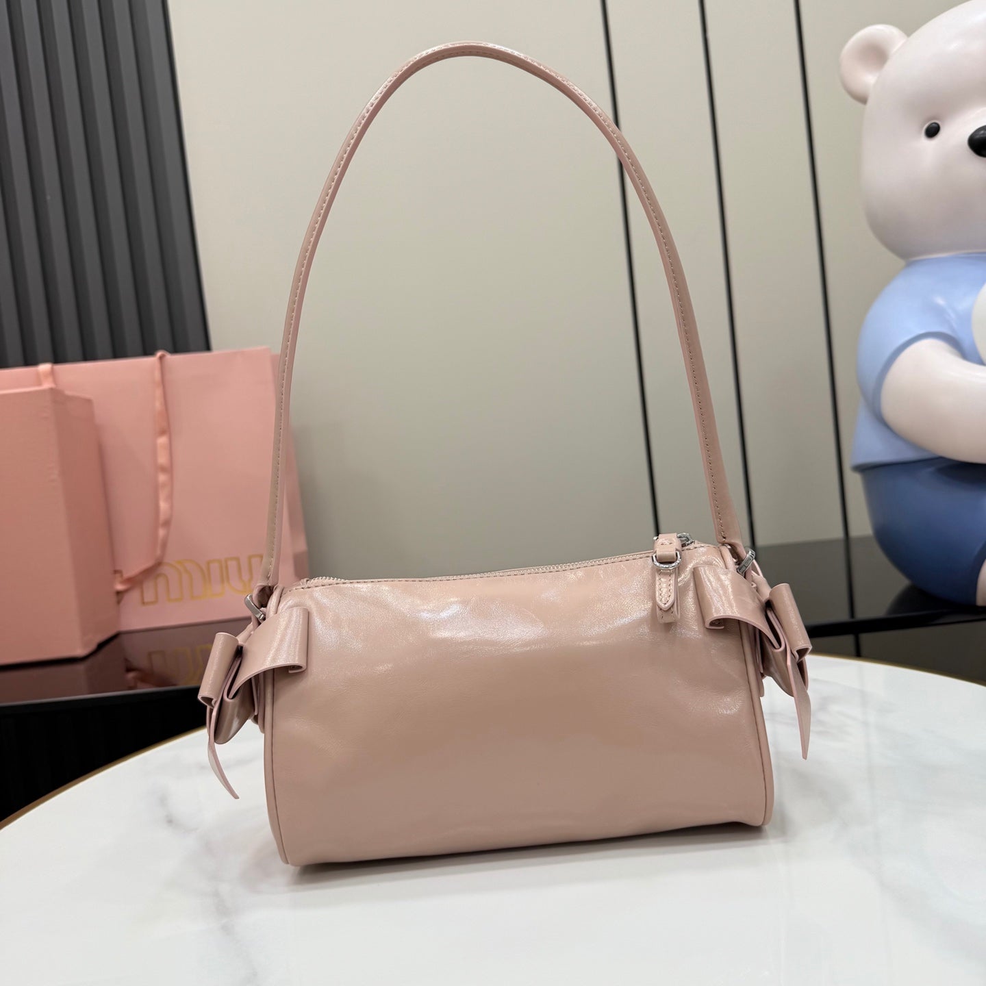 Miu Miu White Leather Butterfly-Motif Bow Butterfly Handbag