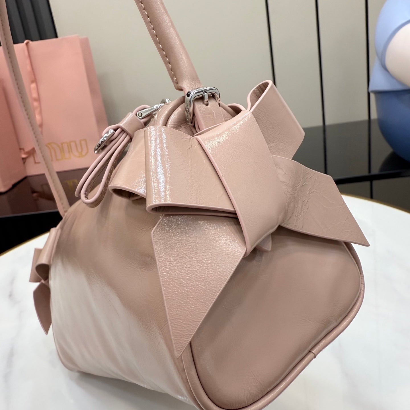 Miu Miu White Leather Butterfly-Motif Bow Butterfly Handbag