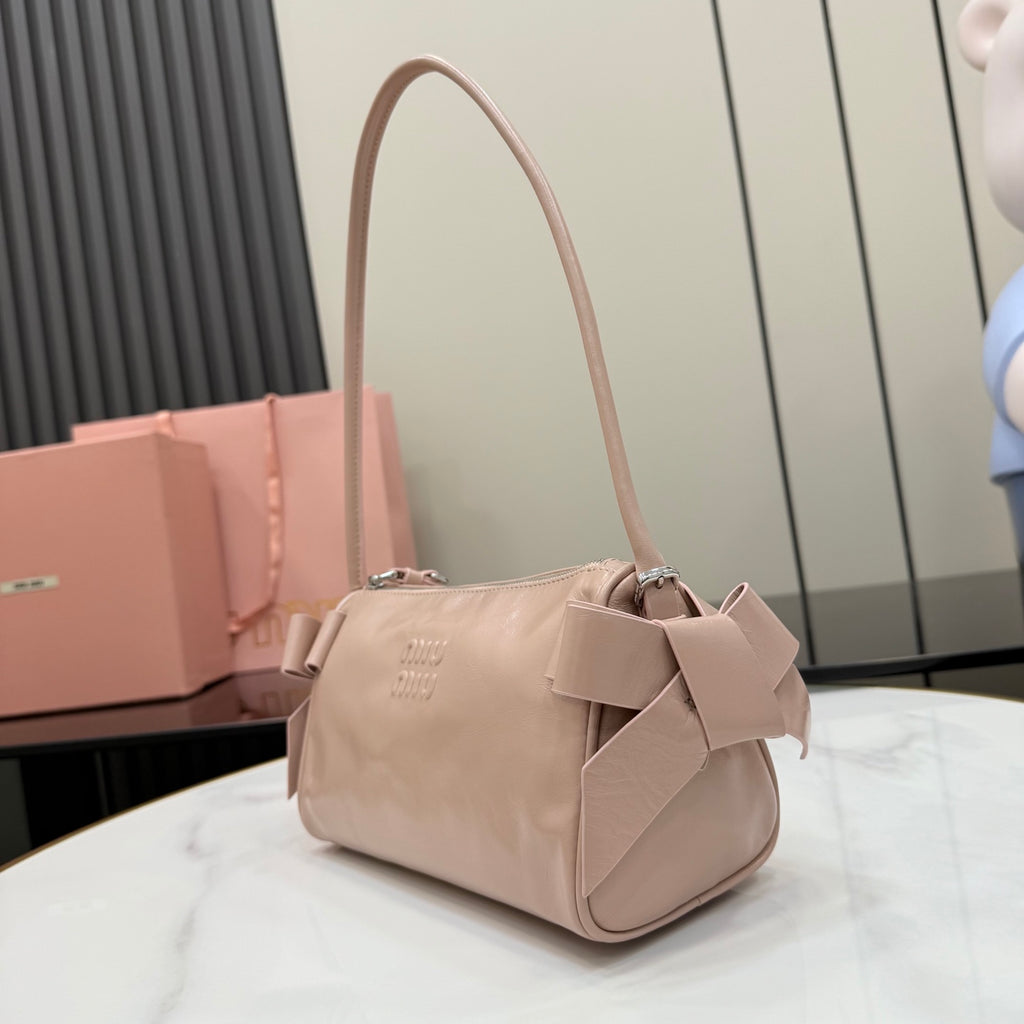 Miu Miu White Leather Butterfly-Motif Bow Butterfly Handbag