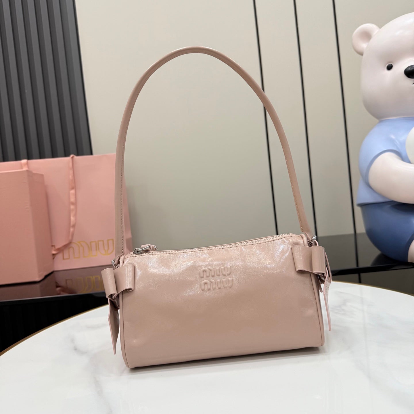 Miu Miu White Leather Butterfly-Motif Bow Butterfly Handbag