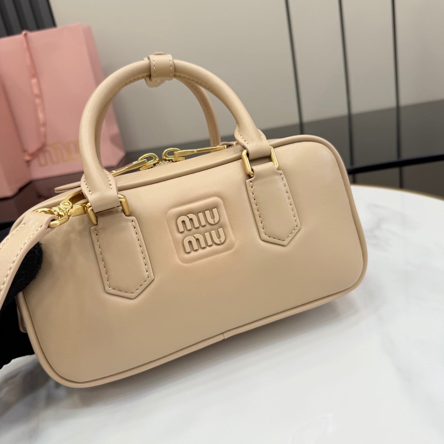 Miu Miu Pink Leather Letter-Motif Crossbody Bag