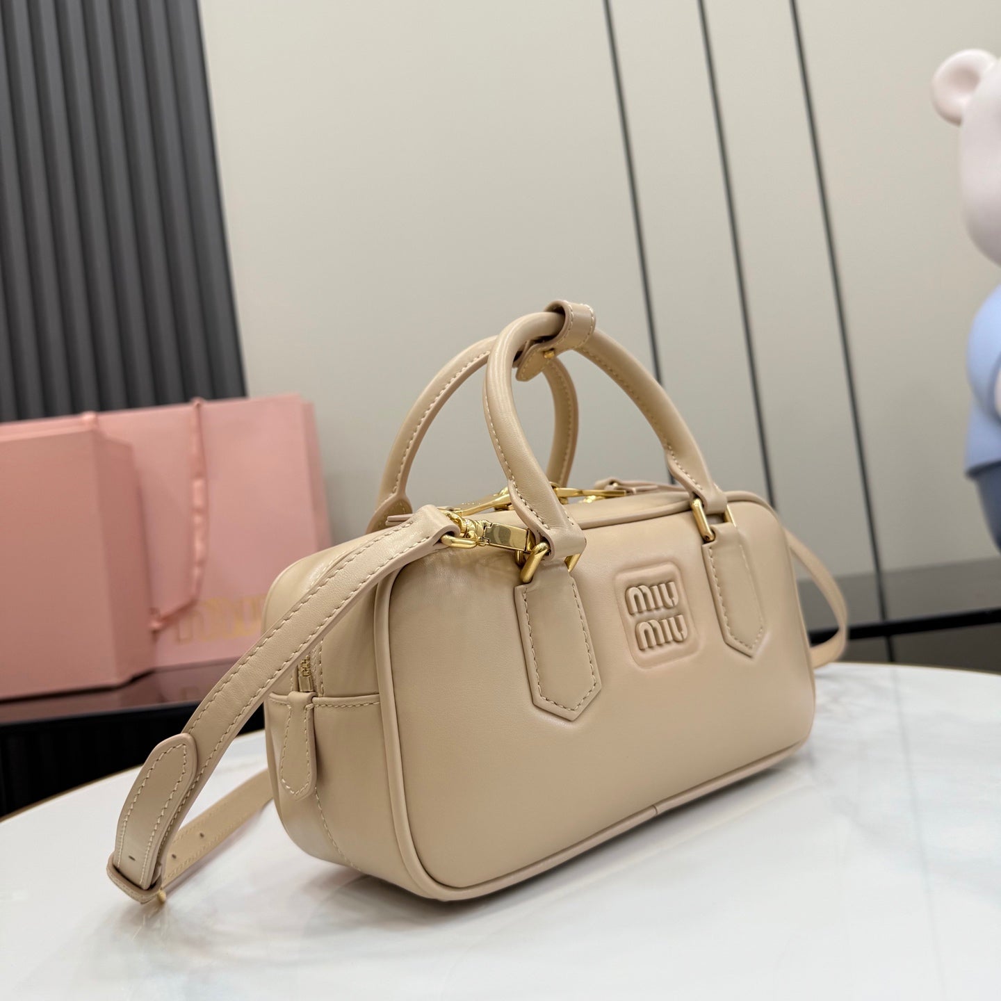 Miu Miu Pink Leather Letter-Motif Crossbody Bag