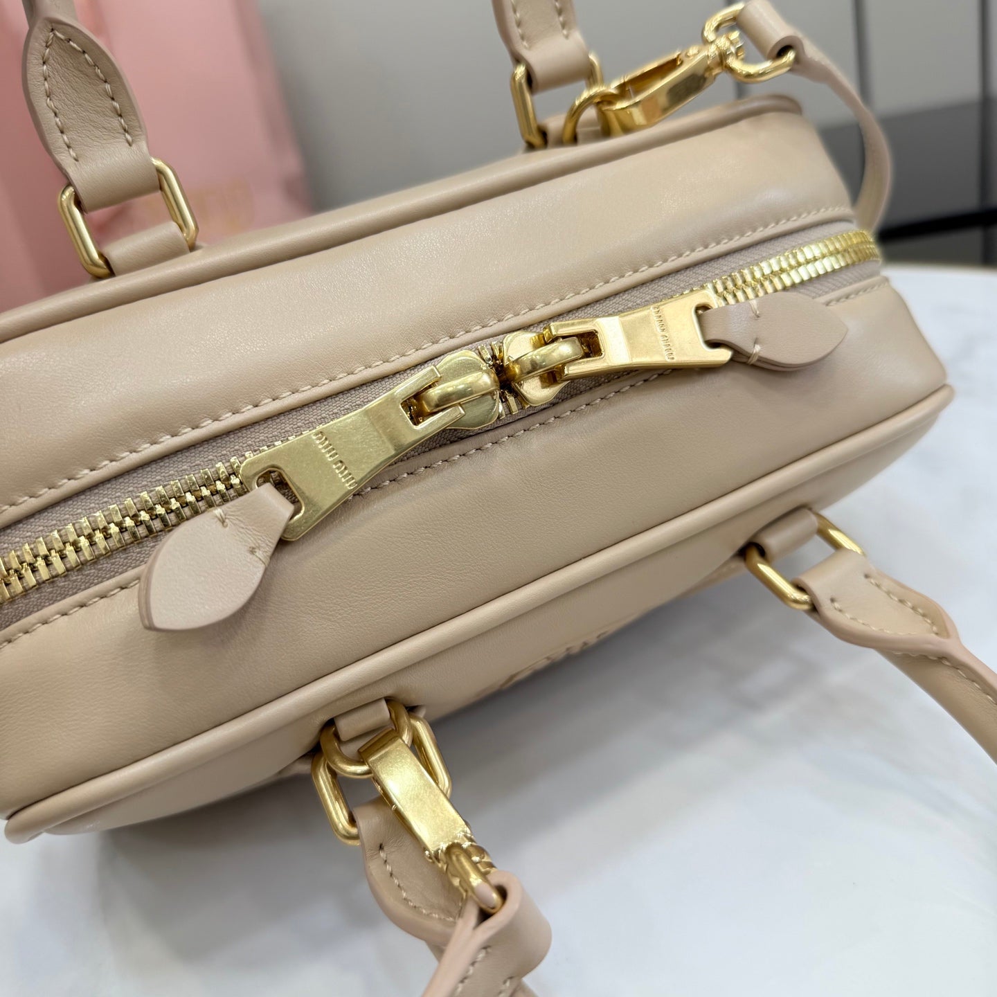 Miu Miu Pink Leather Letter-Motif Crossbody Bag