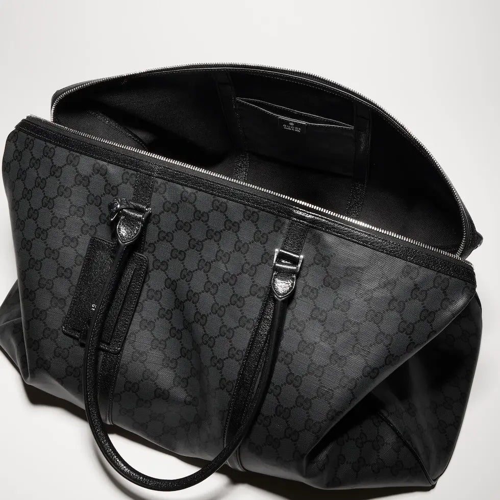 Gucci Black Linen Letter-Motif Vintage-Finish Bag